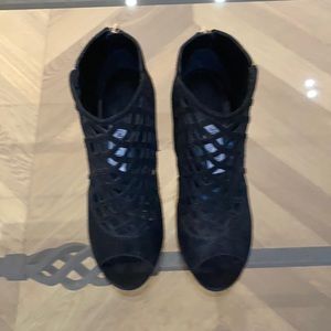 Jimmy Choo black suede mesh ankle boot.